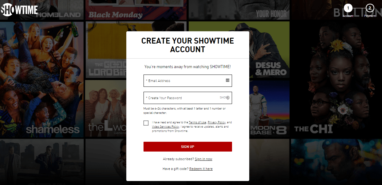 signup for showtime